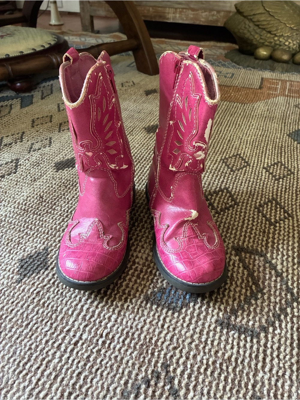 Girls Pink Western-Style Cowboy Boots with Embroidered Detail - Picture 1 of 3